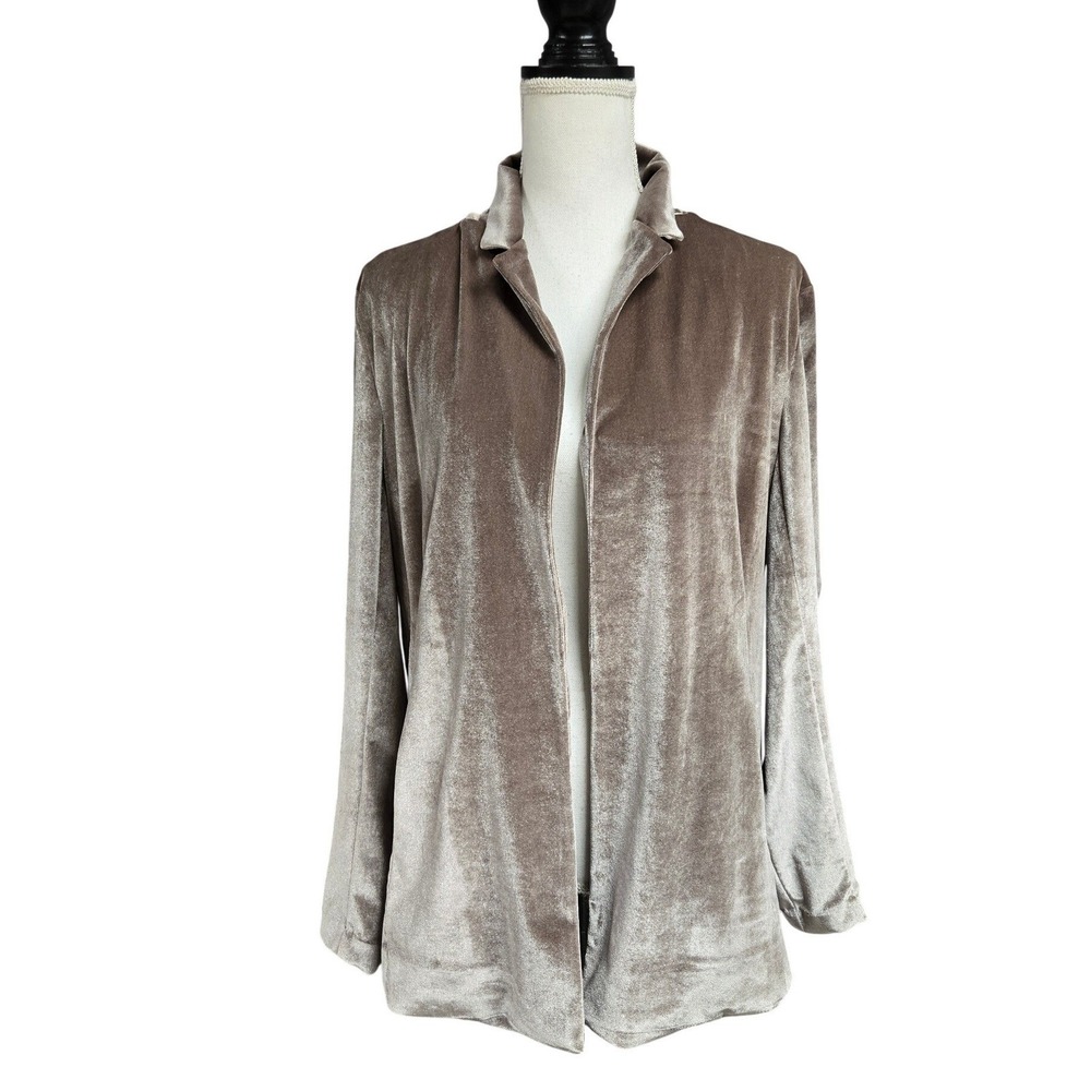 Bobi Black Velvet Open Front Blazer Jacket Taupe Brown Pockets Women's Size M